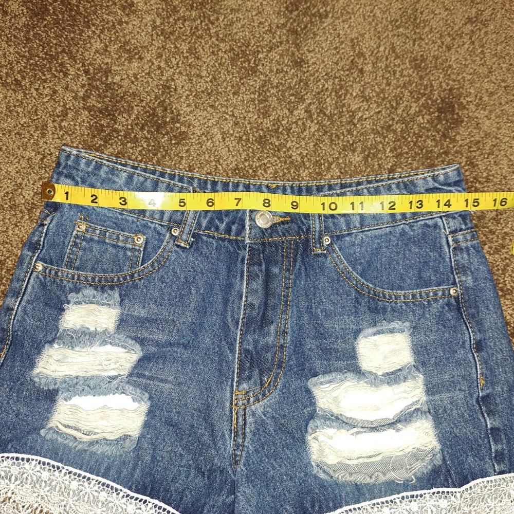 Shein Lace Cuff Hem Denim Blue jeans Shorts XS ,Destructed - Picture 5 of 7